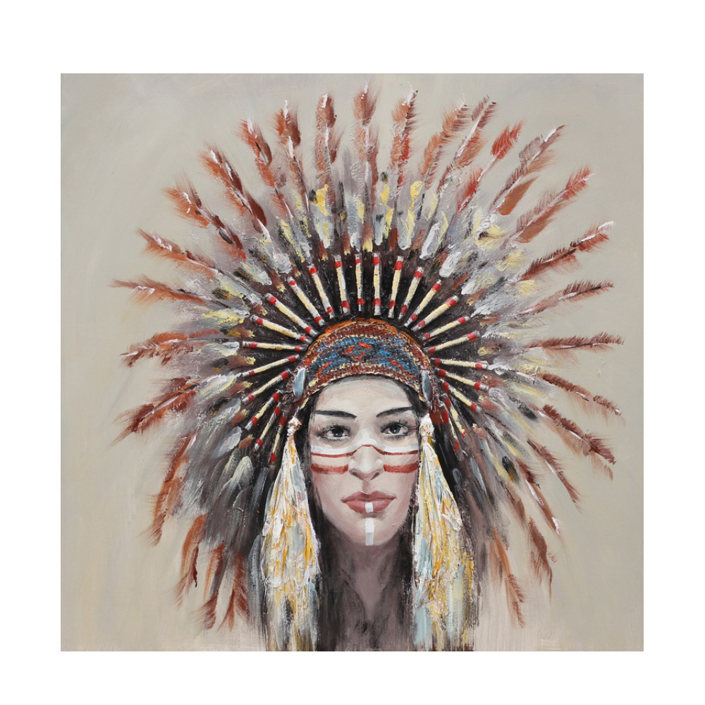 INDIAN GIRL ΠΙΝΑΚΑΣ ΔΙΑΚΟΣΜΗΣΗΣ 90x90x4cm ΚΑΜΒΑΣ ΞΥΛΟ