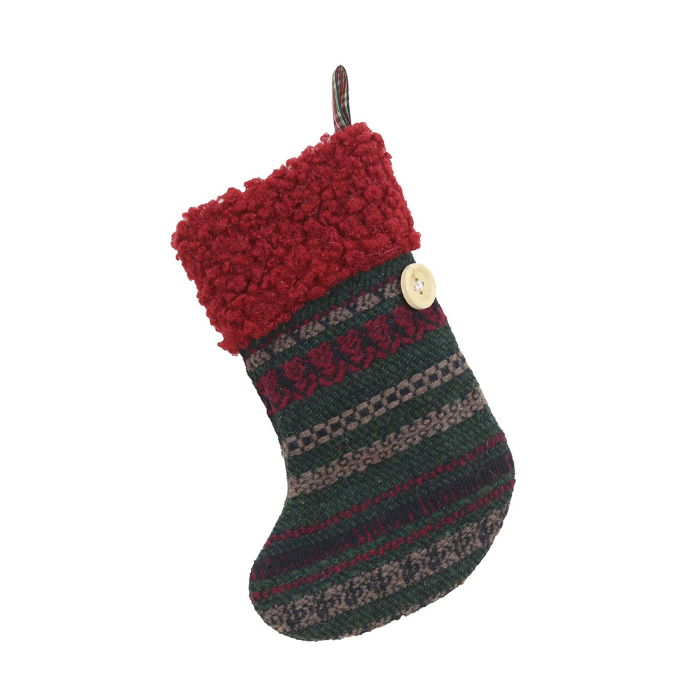 JOY SOCK ΧΡΙΣΤΟΥΓΕΝΝΙΑΤΙΚΟ ΔΙΑΚΟΣΜΗΤΙΚΟ ΚΑΛΤΣΑ 14x17cm ΥΦΑΣΜΑ ΚΟΚΚΙΝΟ ΠΡΑΣΙΝΟ