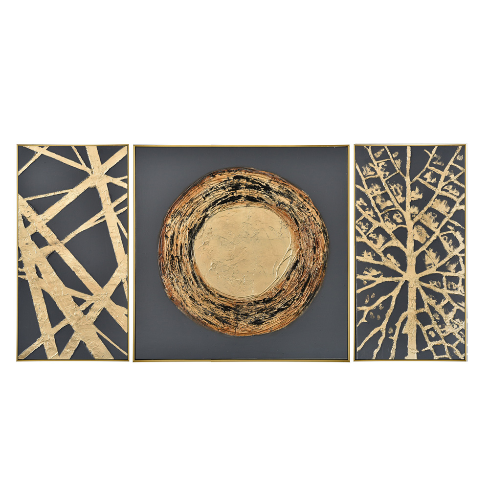 TRIPLET ΠΙΝΑΚΑΣ SET 3ΤΜΧ 168x88x5cm ΚΑΜΒΑΣ ΓΚΡΙ ΧΡΥΣΟ ΞΥΛΟ ΧΡΥΣΟ