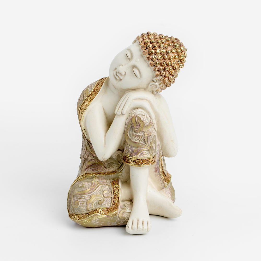 FADHI ΔΙΑΚΟΣΜΗΤΙΚΟ ΒΟΥΔΑΣ 10x10x16cm POLYRESIN ΜΠΕΖ ΧΡΥΣΟ ΜΩΒ