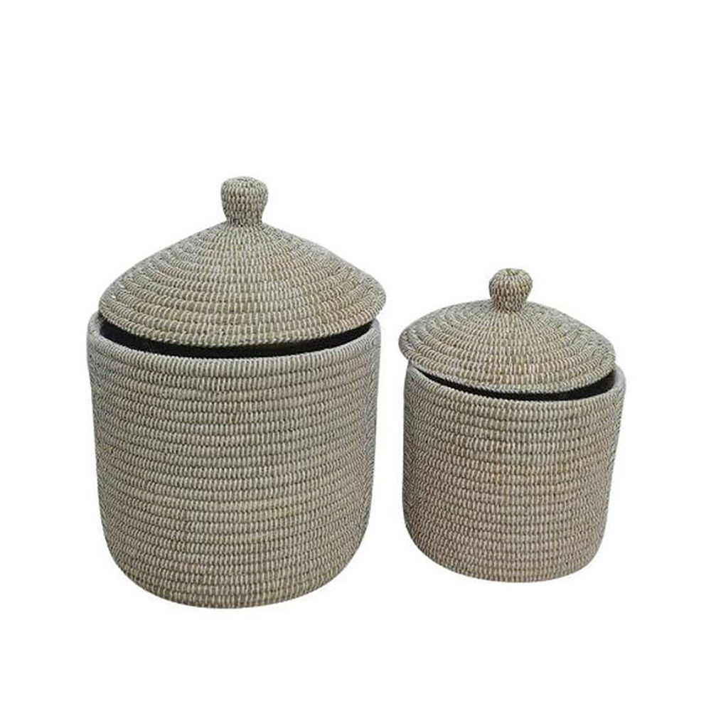 NILE ROUND ΚΑΛΑΘΙ ΜΕ ΚΑΠΑΚΙ SET 2ΤΜΧ 37x37x38cm KANSGRASS ΦΥΣΙΚΟ ΛΕΥΚΟ PVC