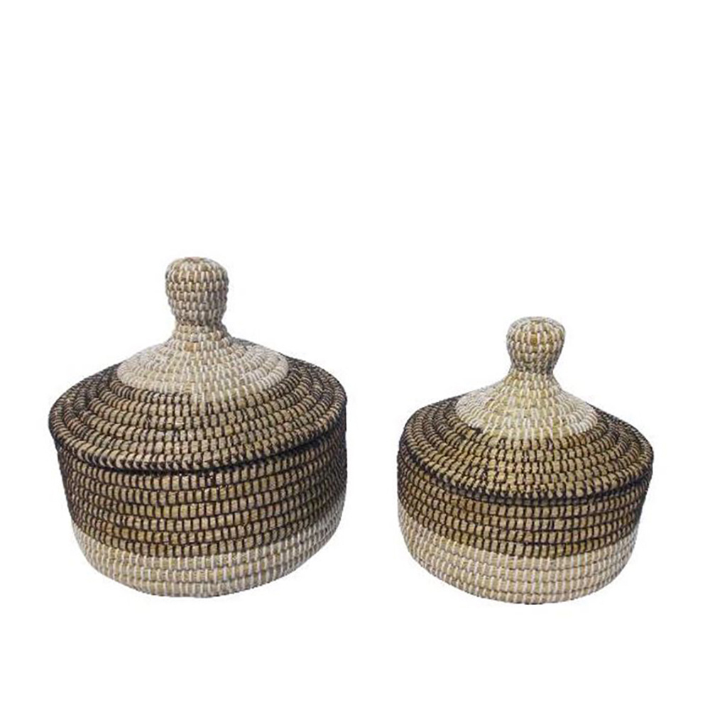NILE PLEX ΚΑΛΑΘΙ ΜΕ ΚΑΠΑΚΙ SET 2ΤΜΧ 30x30x32cm KANSGRASS ΦΥΣΙΚΟ ΜΑΥΡΟ PVC