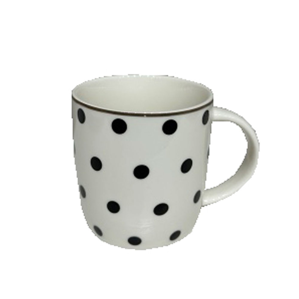 Κούπα New Bone China με μαύρο σχέδιο - Λευκό, μαύρο & χρυσό 9x9x9 εκ. | Jolie Rombus