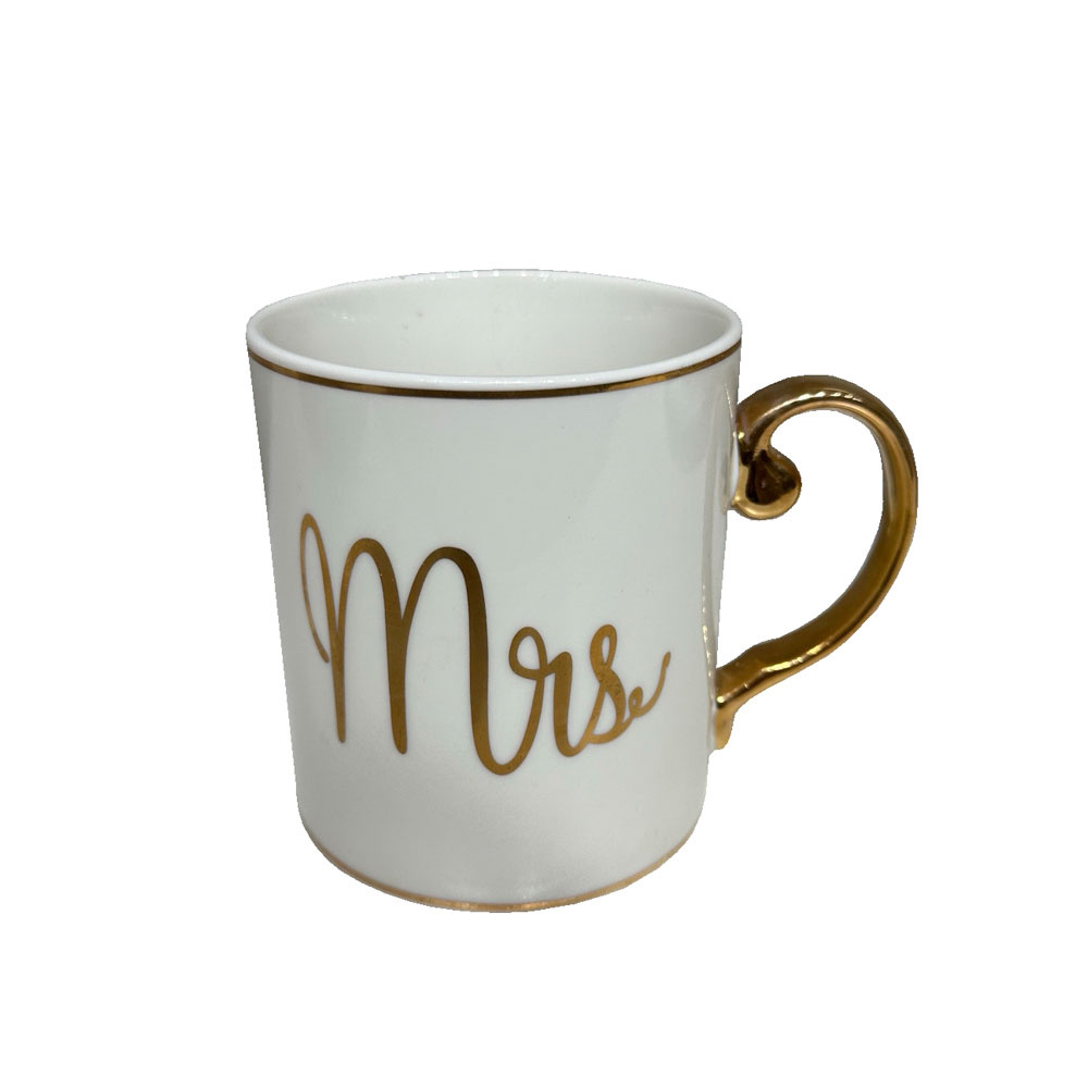 MRS LOVE ΚΟΥΠΑ 8x8x9cm NEW BONE CHINA ΛΕΥΚΟ ΧΡΥΣΟ