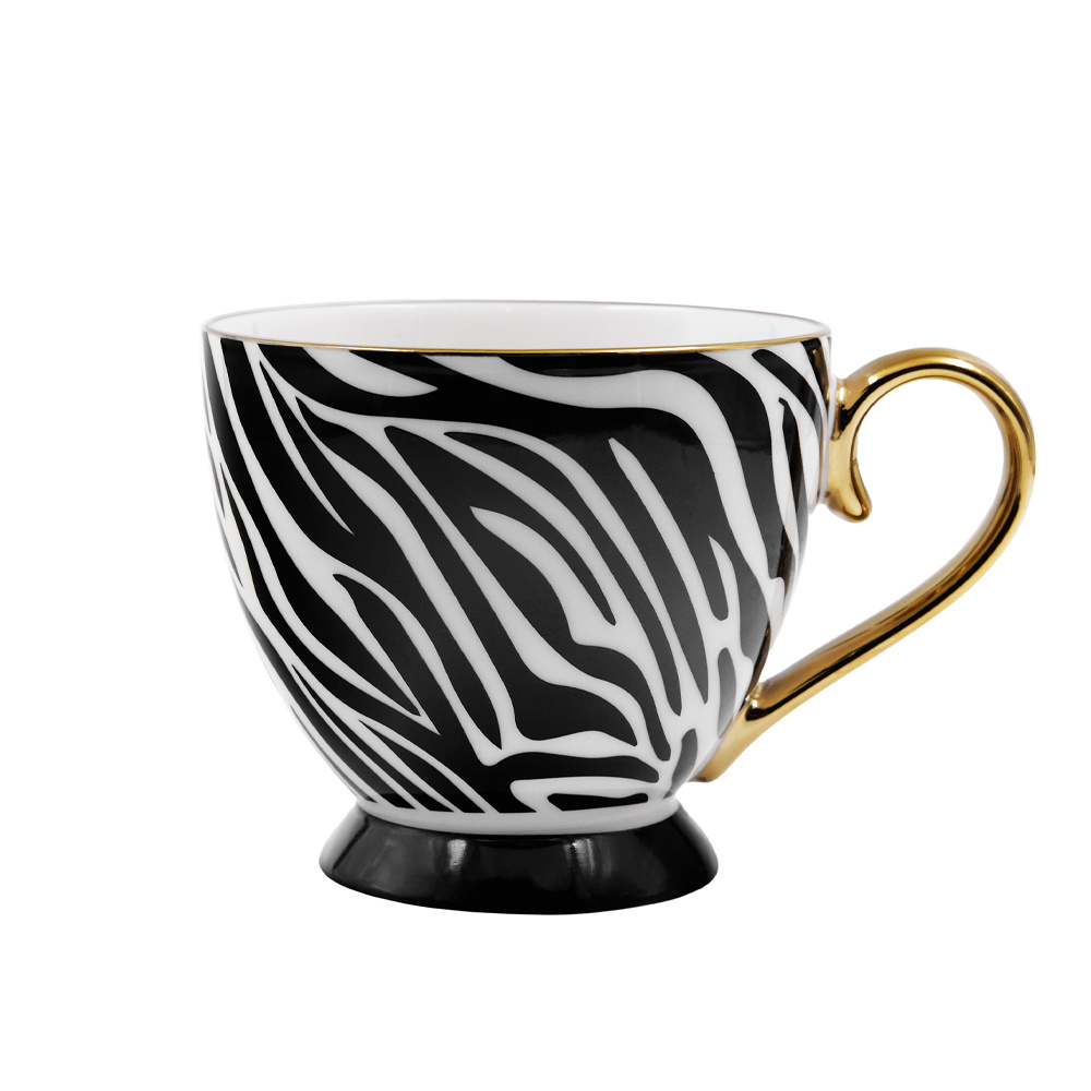 SAFARI ΚΟΥΠΑ 11x11x9cm NEW BONE CHINA ΛΕΥΚΟ ΜΑΥΡΟ ΧΡΥΣΟ