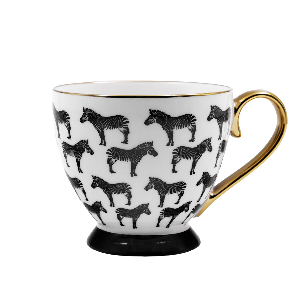 Κούπα New Bone China με μαύρο μοτίβο - Λευκό, μαύρο & χρυσό 11x11x9 εκ. | Safari