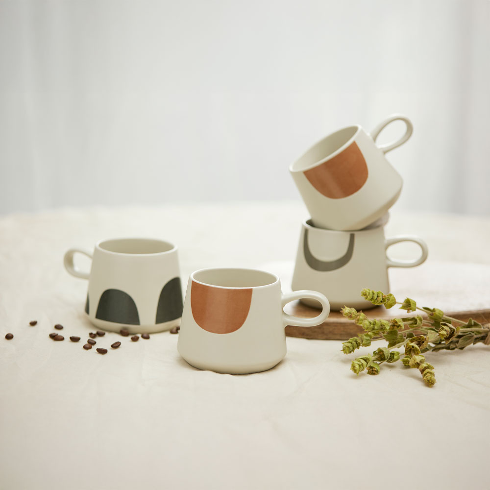 Κούπα New Bone China - Λευκό & γκρι ανοιχτό 8x8x8 εκ. | Scandi