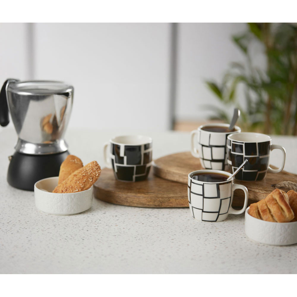Σετ 4 κουπών espresso - Λευκό & μαύρο 10x7x5.5 εκ. | Premium