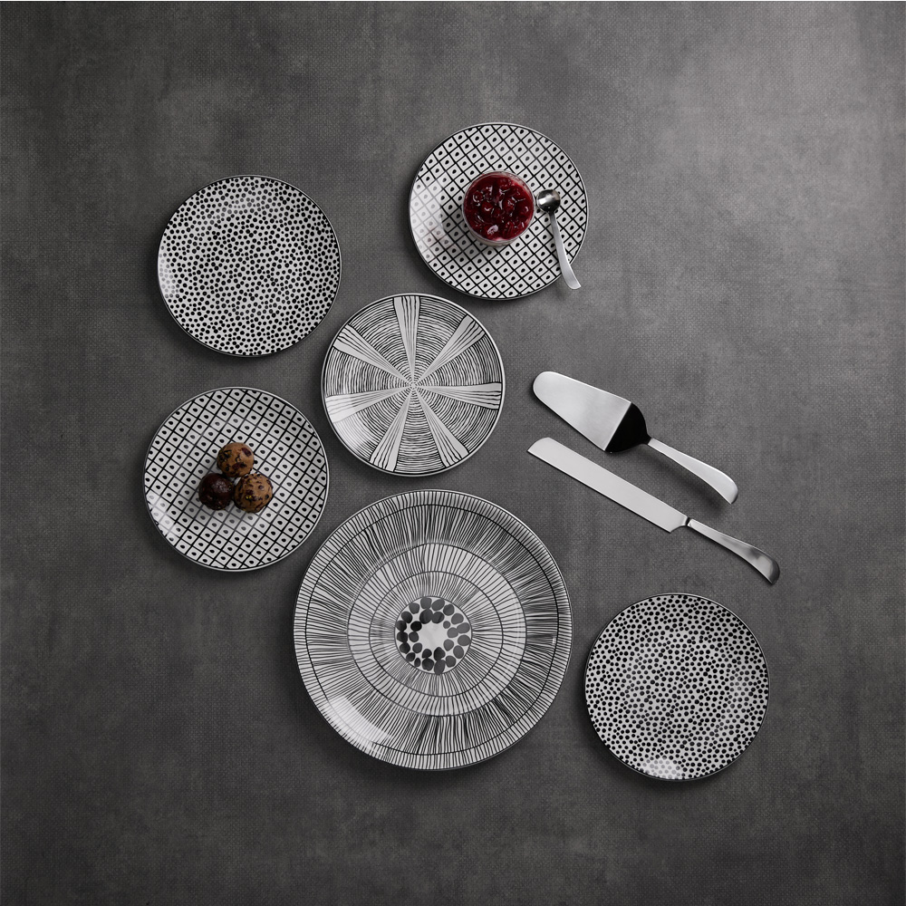 Σετ 7 πιάτα γλυκού από new bone china - Λευκό & μαύρο 30x30x3 εκ. | Serax