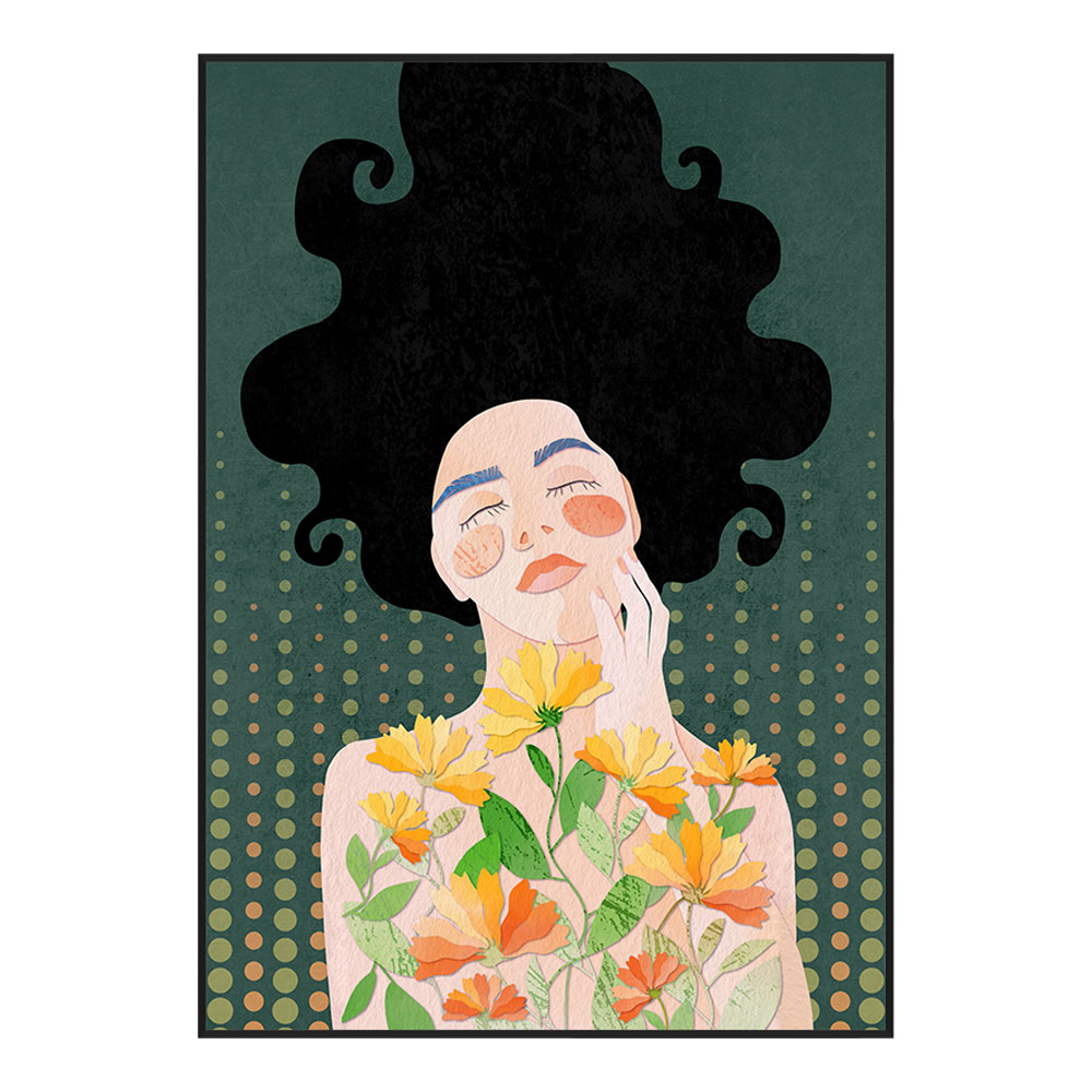 BOTANICAL LADY ΠΙΝΑΚΑΣ ΔΙΑΚΟΣΜΗΣΗΣ 50x70x3cm ΚΑΜΒΑΣ ΠΟΛΥΧΡΩΜΟ ΞΥΛΟ ΜΑΥΡΟ
