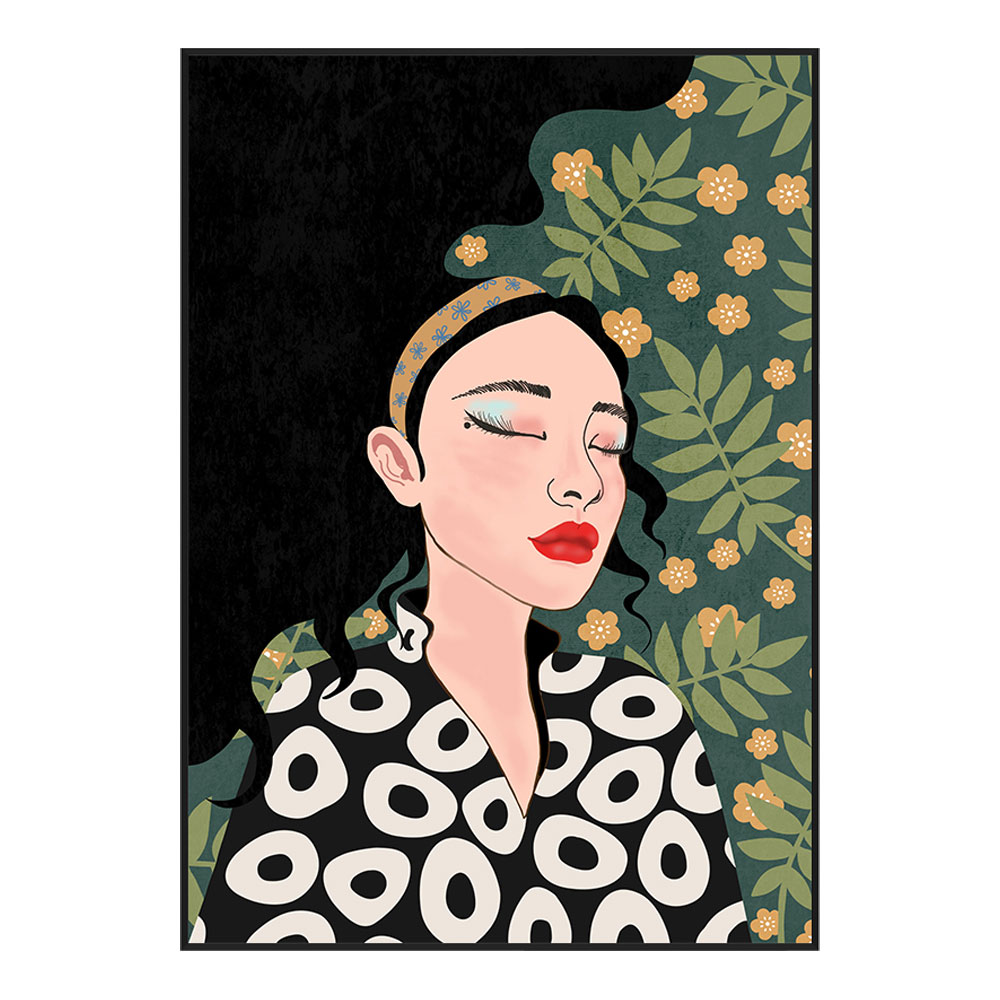 BOTANICAL LADY ΠΙΝΑΚΑΣ ΔΙΑΚΟΣΜΗΣΗΣ 50x70x3cm ΚΑΜΒΑΣ ΠΟΛΥΧΡΩΜΟ ΞΥΛΟ ΜΑΥΡΟ