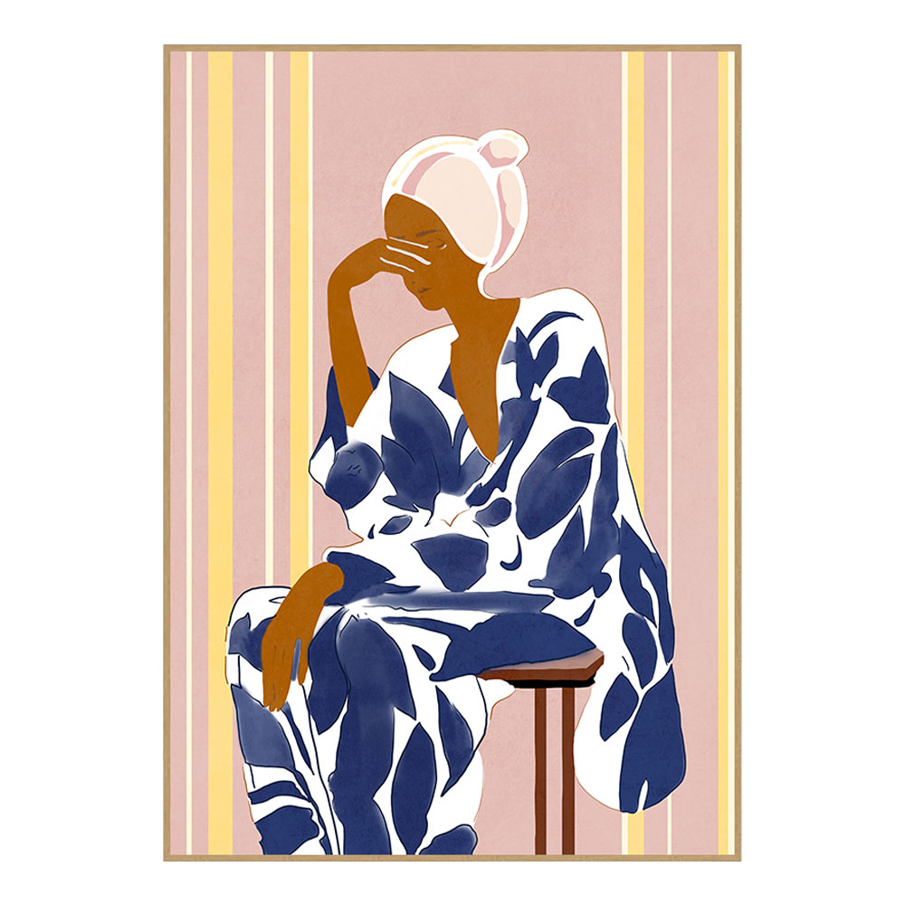 LADY IN BLUE ΠΙΝΑΚΑΣ ΔΙΑΚΟΣΜΗΣΗΣ 50x70x3cm ΚΑΜΒΑΣ ΠΟΛΥΧΡΩΜΟ ΞΥΛΟ ΦΥΣΙΚΟ