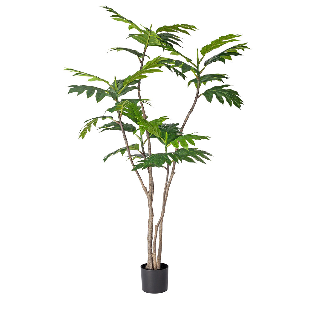 BREADFRUIT TREE ΔΕΝΤΡΟ ΤΕΧΝΗΤΟ ΣΕ ΓΛΑΣΤΡΑ 180cm PE ΠΡΑΣΙΝΟ ΜΕΤΑΞΩΤΟ ΥΦΑΣΜΑ