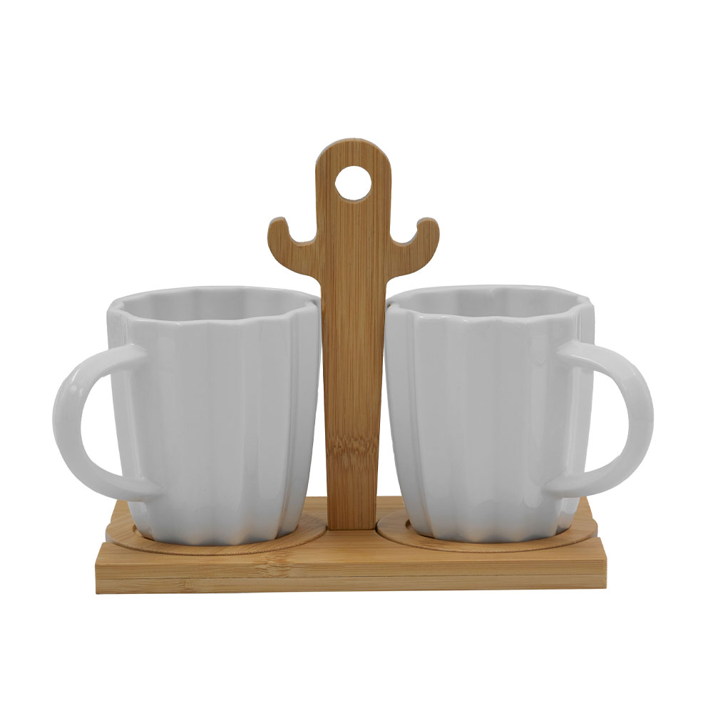 CACTUS ΚΟΥΠΑ ESPRESSO 20x12x17cm ΠΟΡΣΕΛΑΝΗ ΛΕΥΚΟ ΦΥΣΙΚΟ BAMBOO