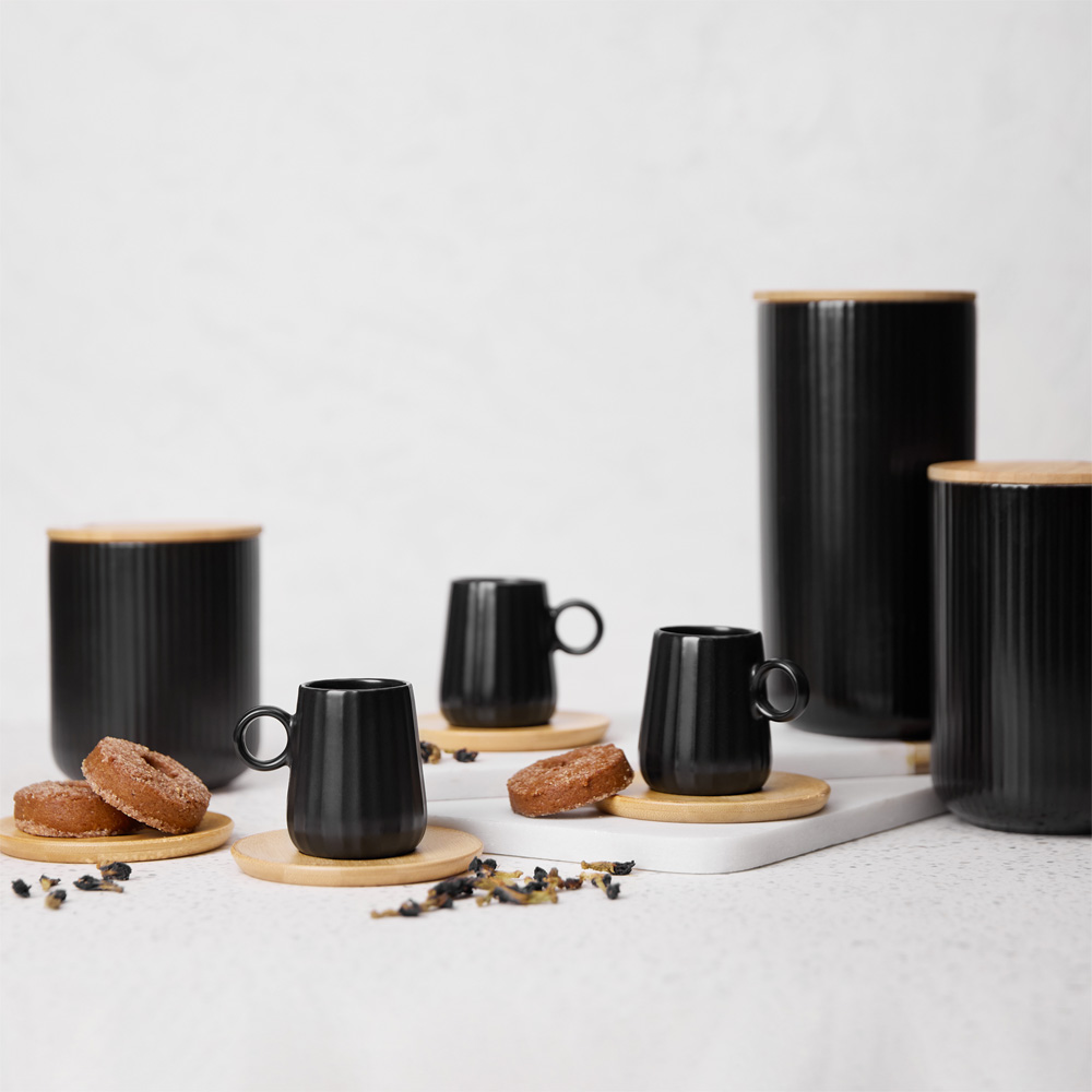 Σετ 6 κούπες espresso από πορσελάνη - Μαύρο & φυσικό 26x23x6 εκ. | Ripple