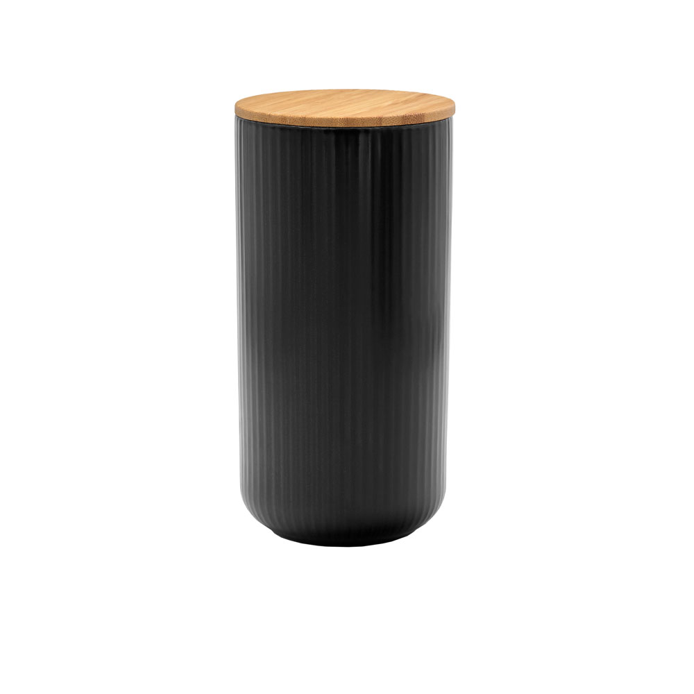 Δοχείο αποθήκευσης πορσελάνης με καπάκι bamboo - Μαύρο & φυσικό 10x10x20 εκ. | Ripple