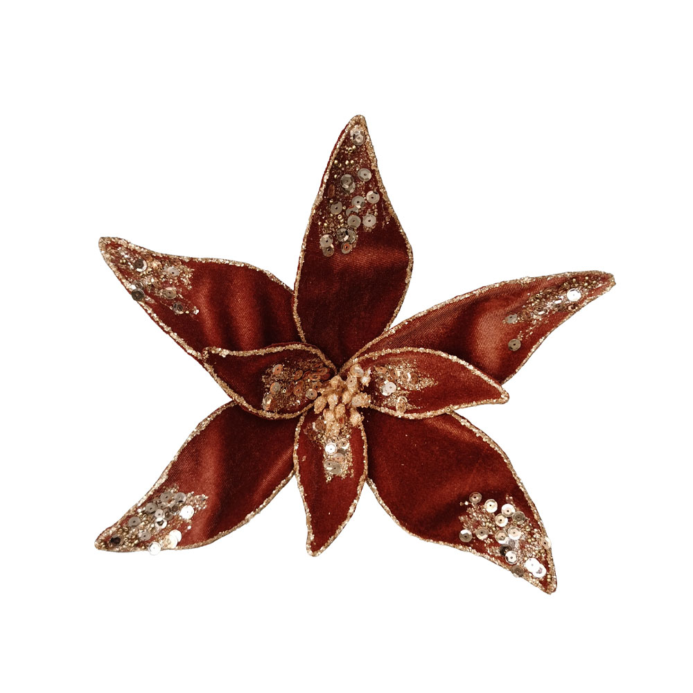 BROCADE FLOWER ΧΡΙΣΤΟΥΓΕΝΝΙΑΤΙΚΟ ΛΟΥΛΟΥΔΙ 30cm ΒΕΛΟΥΔΟ TERRACOTTA