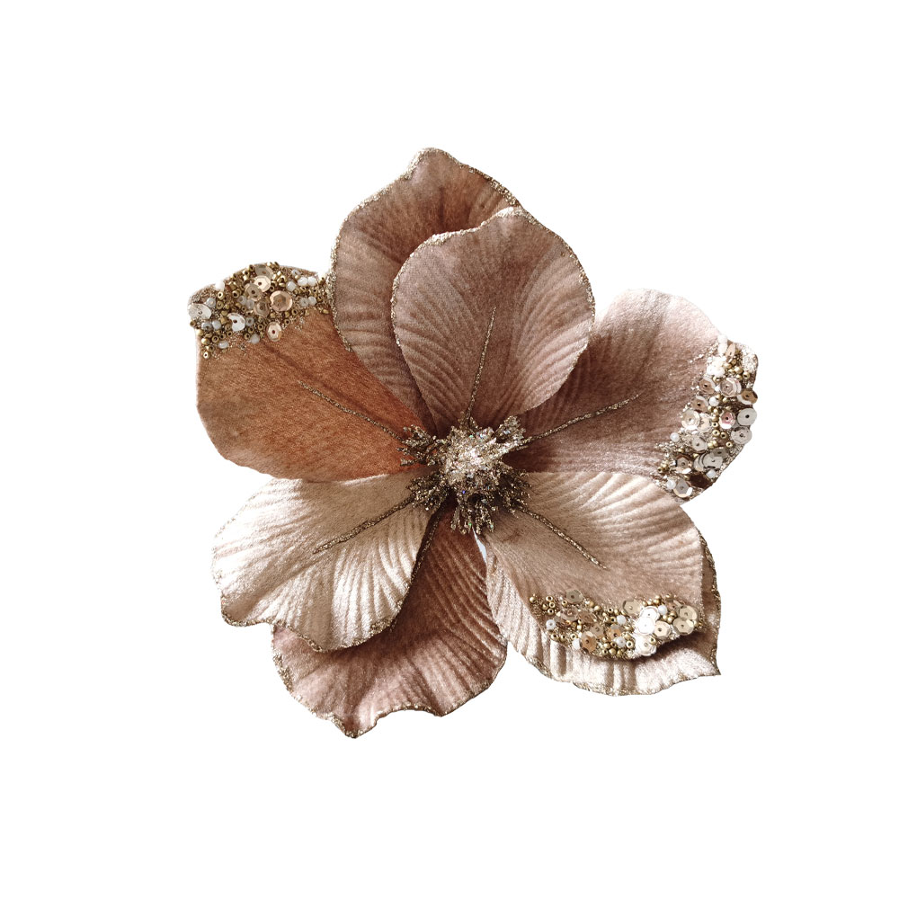 BROCADE FLOWER ΧΡΙΣΤΟΥΓΕΝΝΙΑΤΙΚΟ ΛΟΥΛΟΥΔΙ 20cm ΒΕΛΟΥΔΟ ΜΠΕΖ