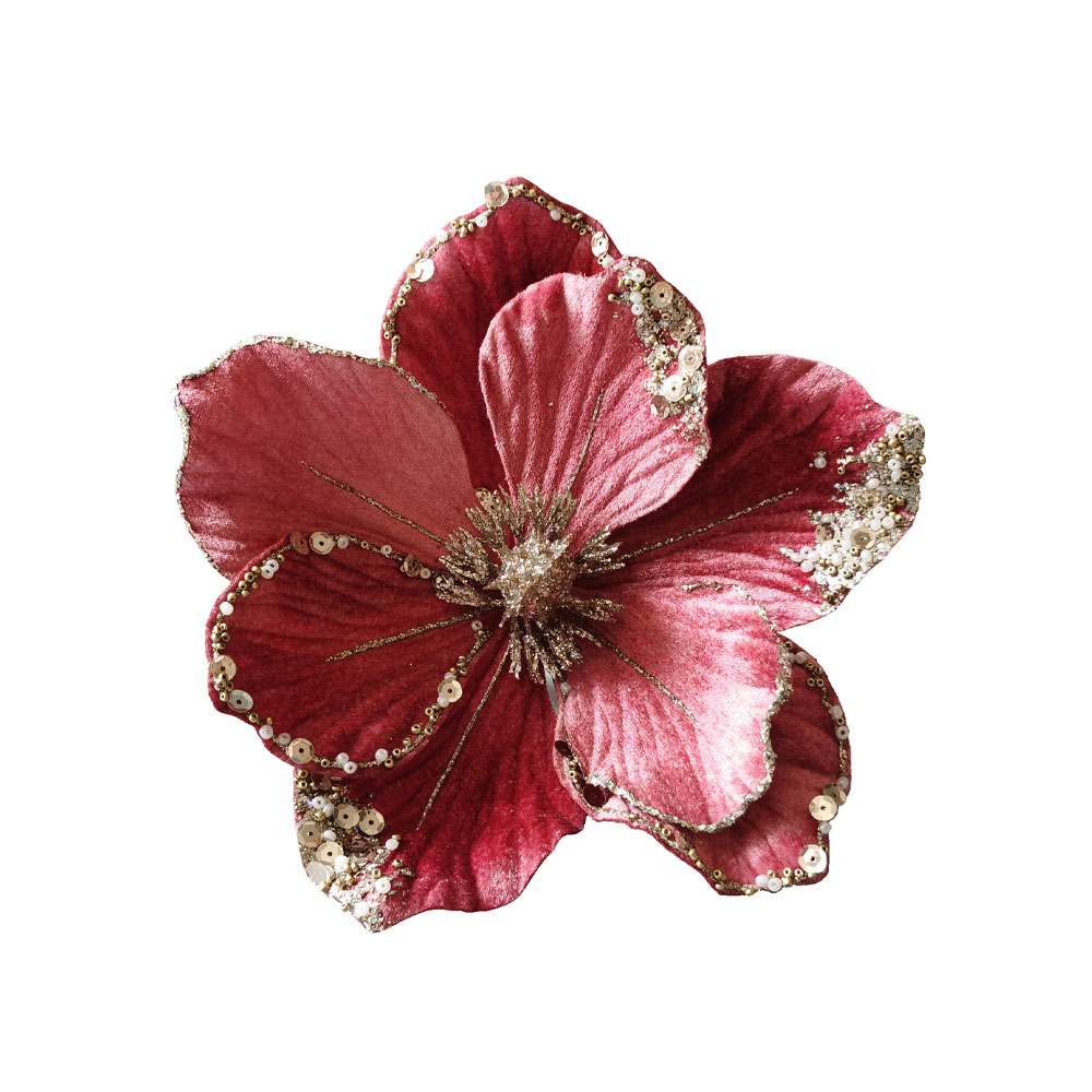 BROCADE FLOWER ΧΡΙΣΤΟΥΓΕΝΝΙΑΤΙΚΟ ΛΟΥΛΟΥΔΙ 20cm ΒΕΛΟΥΔΟ ΡΟΖ