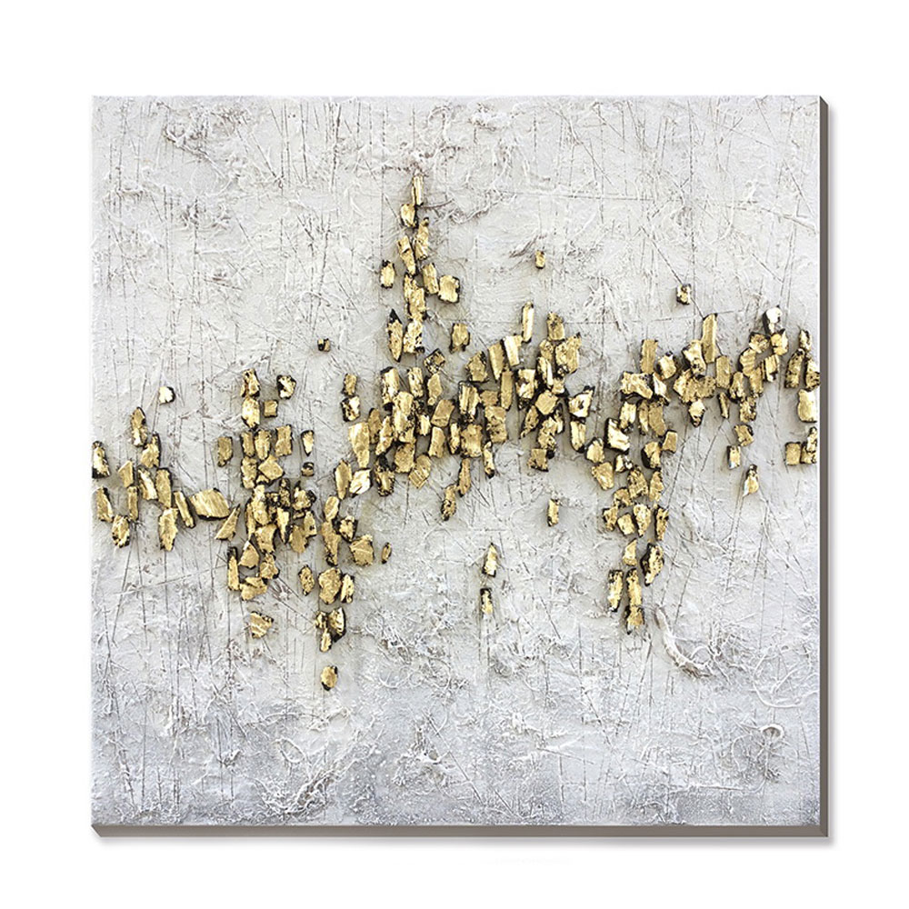 GOLD TRAIL ΠΙΝΑΚΑΣ ΔΙΑΚΟΣΜΗΣΗΣ 100x100x4cm OIL ACRYLIC ΛΕΥΚΟ ΓΚΡΙ ΧΡΥΣΟ ΚΑΜΒΑΣ