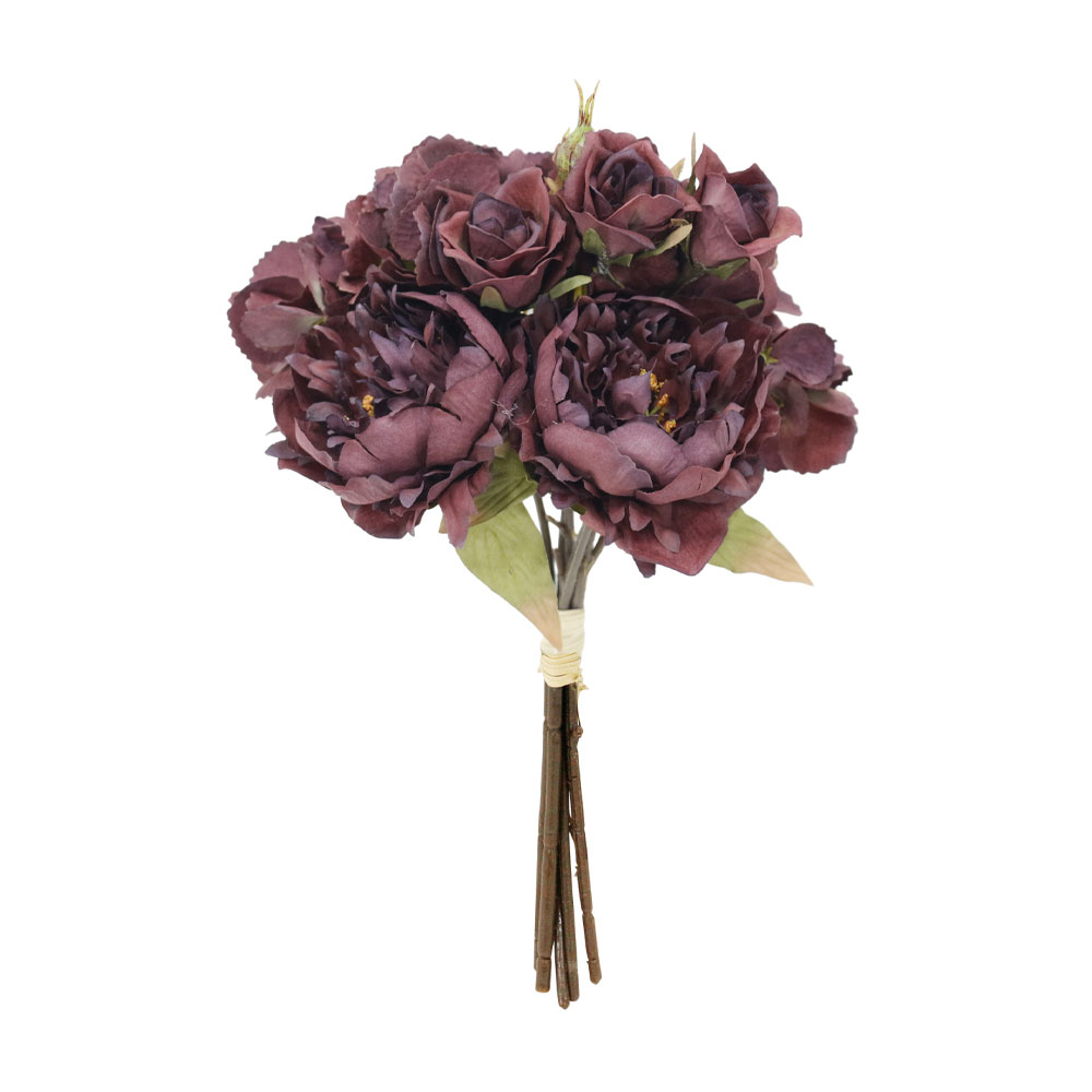 PEONY ΛΟΥΛΟΥΔΙ ΤΕΧΝΗΤΟ ΜΠΟΥΚΕΤΟ 30cm ΥΦΑΣΜΑ ΜΩΒ ΠΡΑΣΙΝΟ PVC