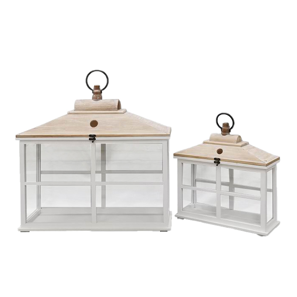 Φανάρι από ξύλο ελάτου με γυαλί - Λευκό white washed 62x22x59 εκ. | Sikinos