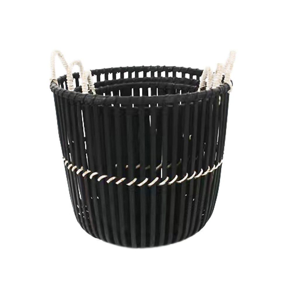 Σετ 3 καλαθιών από bamboo και σχοινί - Μαύρο & φυσικό 37x37x33 εκ. | Nubia