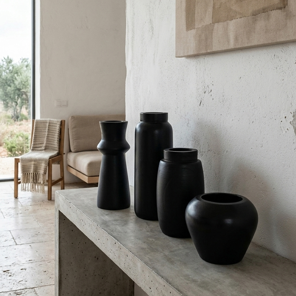 Βάζο από ξύλο - Μαύρο 13x13x22 εκ. | Nubia