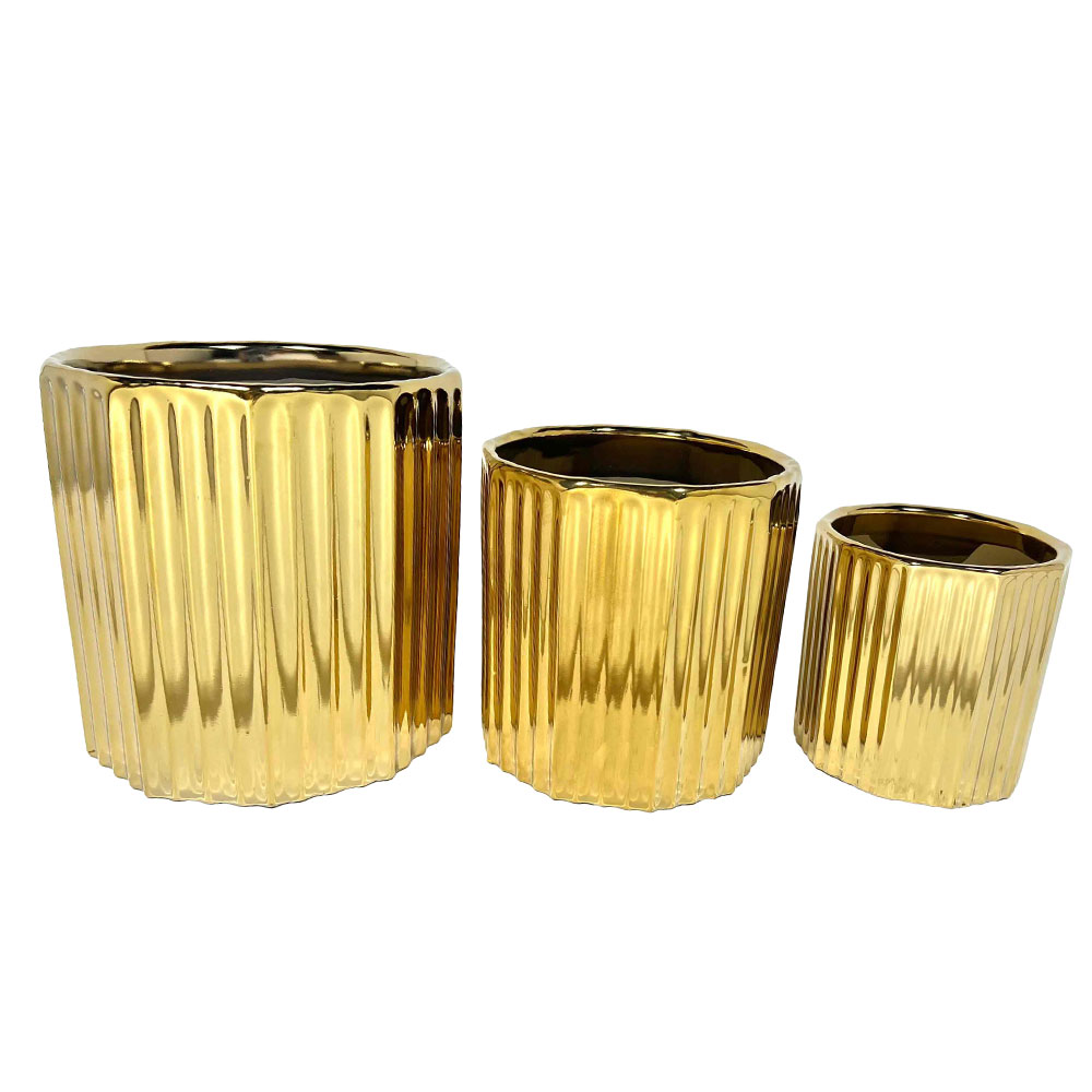 Σετ 3 κεραμικών κασπώ - Χρυσό 18x18x18 εκ. | Oro