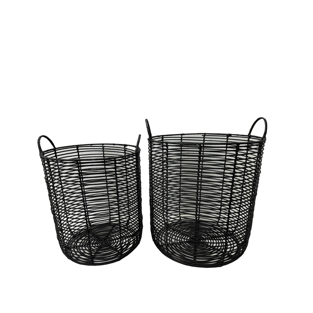 Σετ 2 καλαθιών από rattan - Μαύρο 40x40x51 εκ. | Onyx