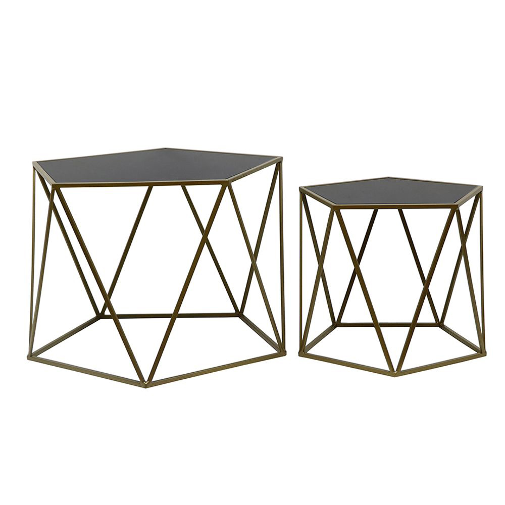 DIAMOND COFFEE TABLE SET 2ΤΕΜ ΜΑΥΡΟ ΧΡΥΣΟ 61.5x64.5x45