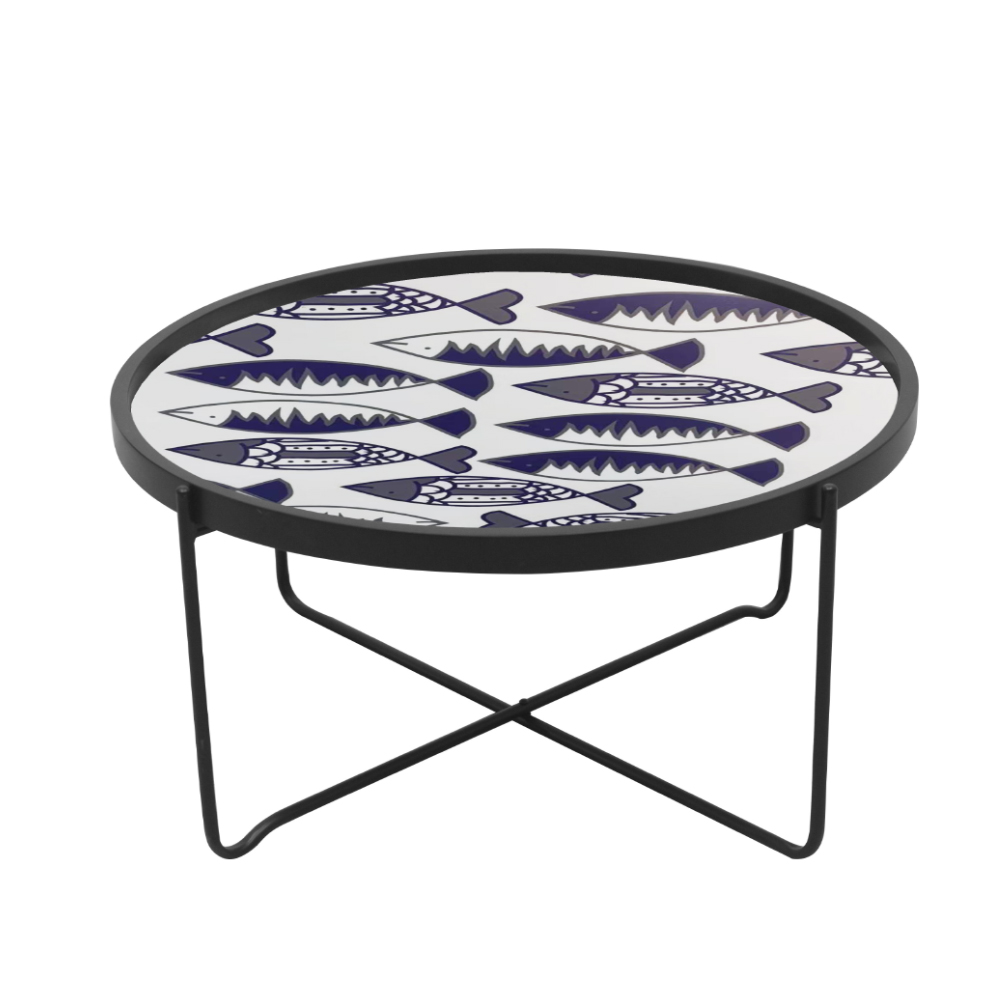 FISHY COFFEE TABLE ΠΟΛΥΧΡΩΜΟ ΜΕ PATTERN ΛΕΥΚΟ 75x75x37.5