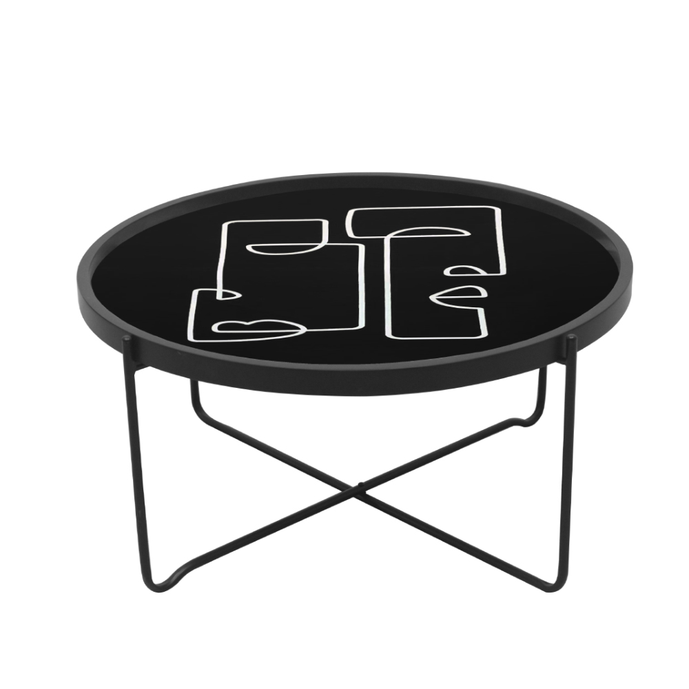 FACE COFFEE TABLE ΠΟΛΥΧΡΩΜΟ ΜΕ PATTERN ΜΑΥΡΟ 75x75x37.5