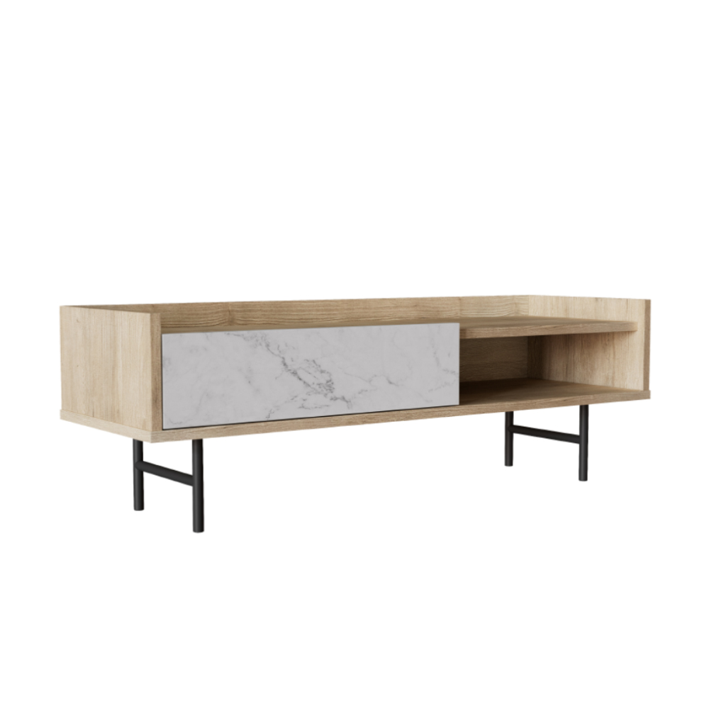 STOCKHOLM COFFEE TABLE SONOMA DECAPE ΛΕΥΚΟ ΜΕ ΟΨΗ ΜΑΡΜΑΡΟΥ ΜΑΥΡΟ 120x59x40