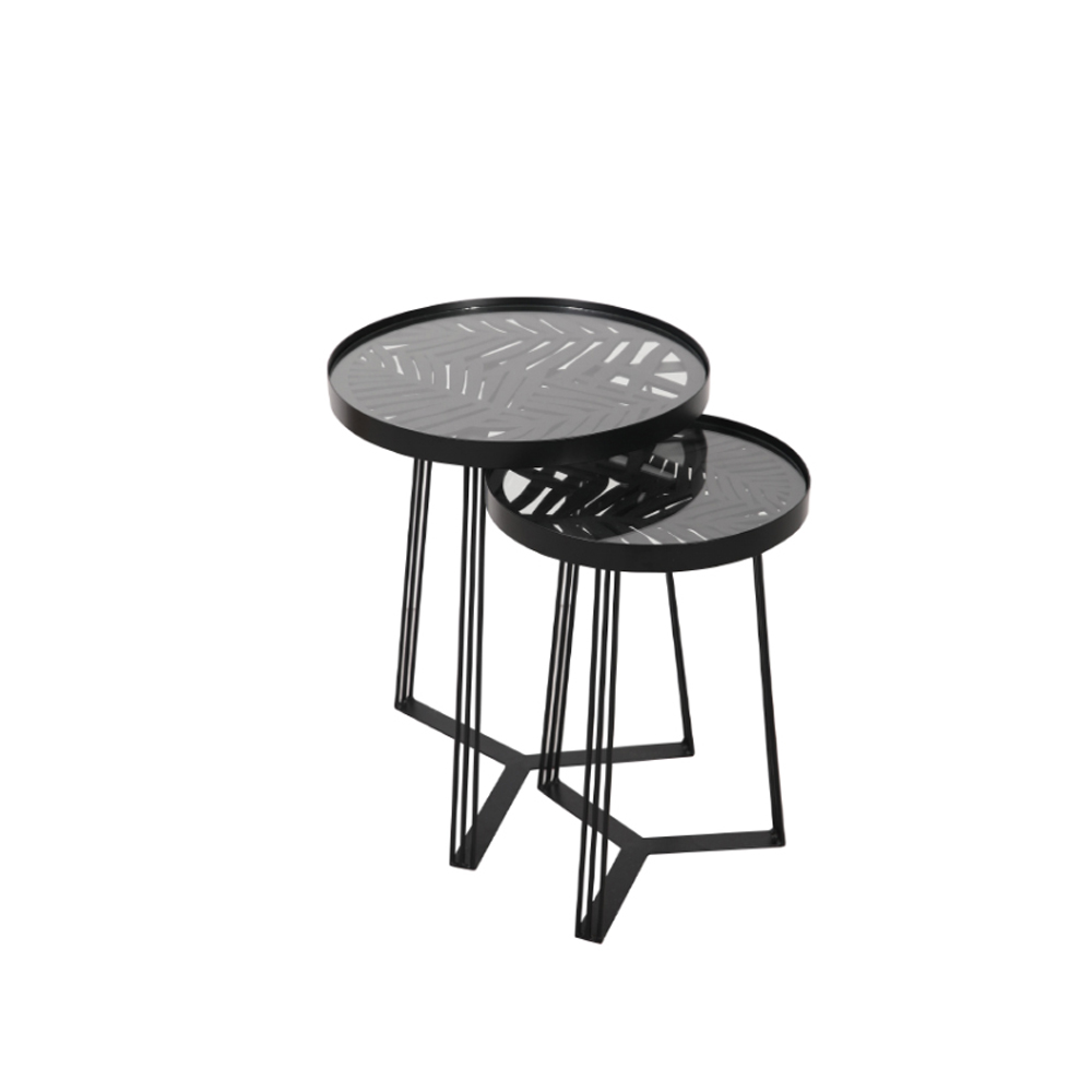 JUNGLE SIDE TABLE SET 2ΤΕΜ ΜΑΥΡΟ ΜΕ PATTERN ΜΑΥΡΟ 40x40x50