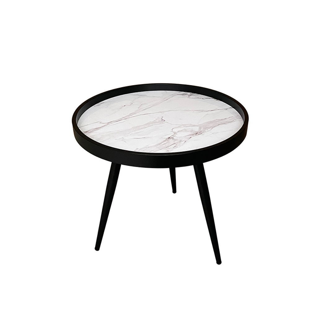 MARM SIDE TABLE ΛΕΥΚΟ ΜΕ PATTERN ΜΑΥΡΟ 49.5x49.5x52