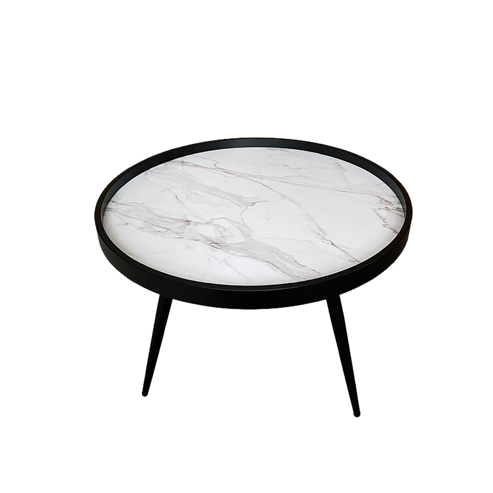 MARM COFFEE TABLE ΛΕΥΚΟ ΜΕ PATTERN ΜΑΥΡΟ 60x60x45