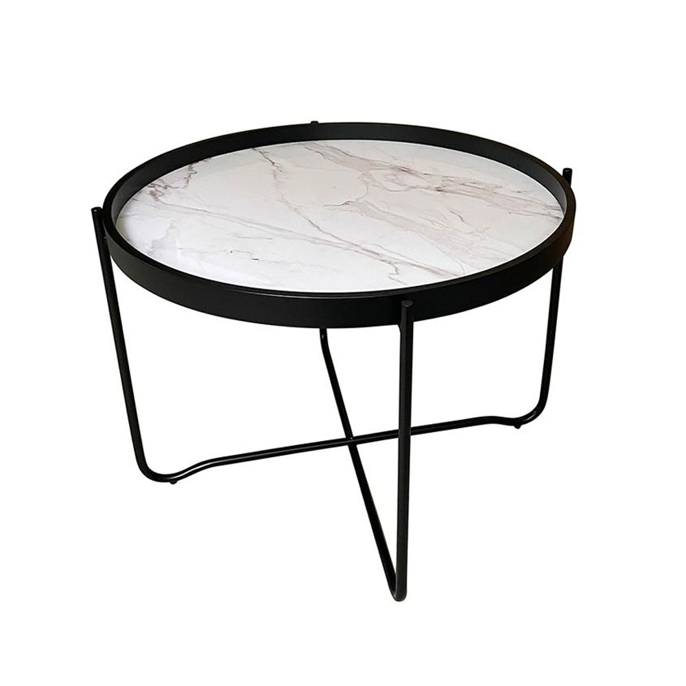 ALABASTER COFFEE TABLE ΛΕΥΚΟ ΜΕ PATTERN ΜΑΥΡΟ 63x63x42