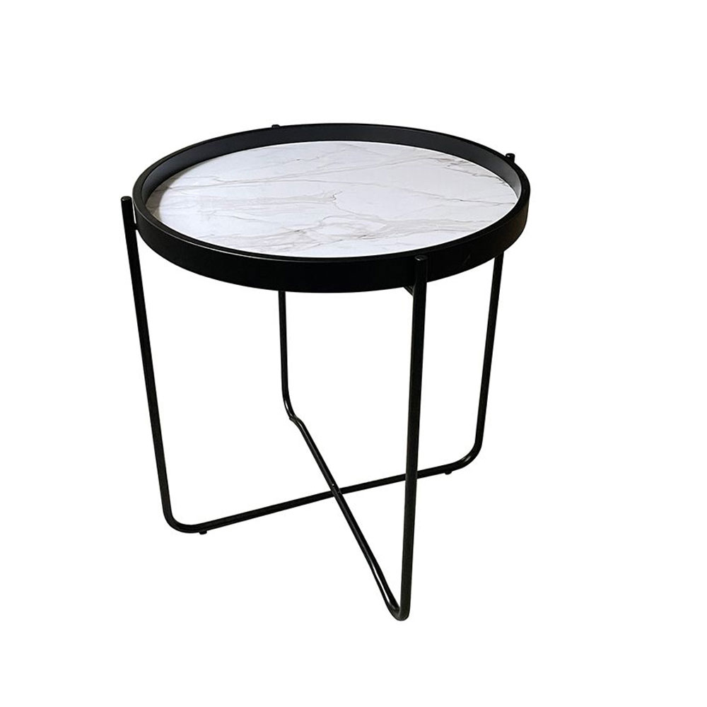 ALABASTER SIDE TABLE ΛΕΥΚΟ ΜΕ PATTERN ΜΑΥΡΟ 53x53x55