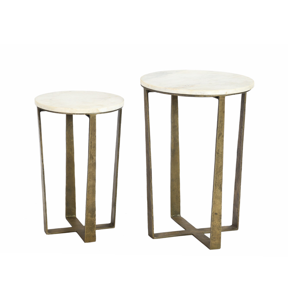 BLANCHE SIDE TABLE SET 2ΤΕΜ ΛΕΥΚΟ ΜΑΡΜΑΡΟ BRASS ANTIQUE 39x39x55