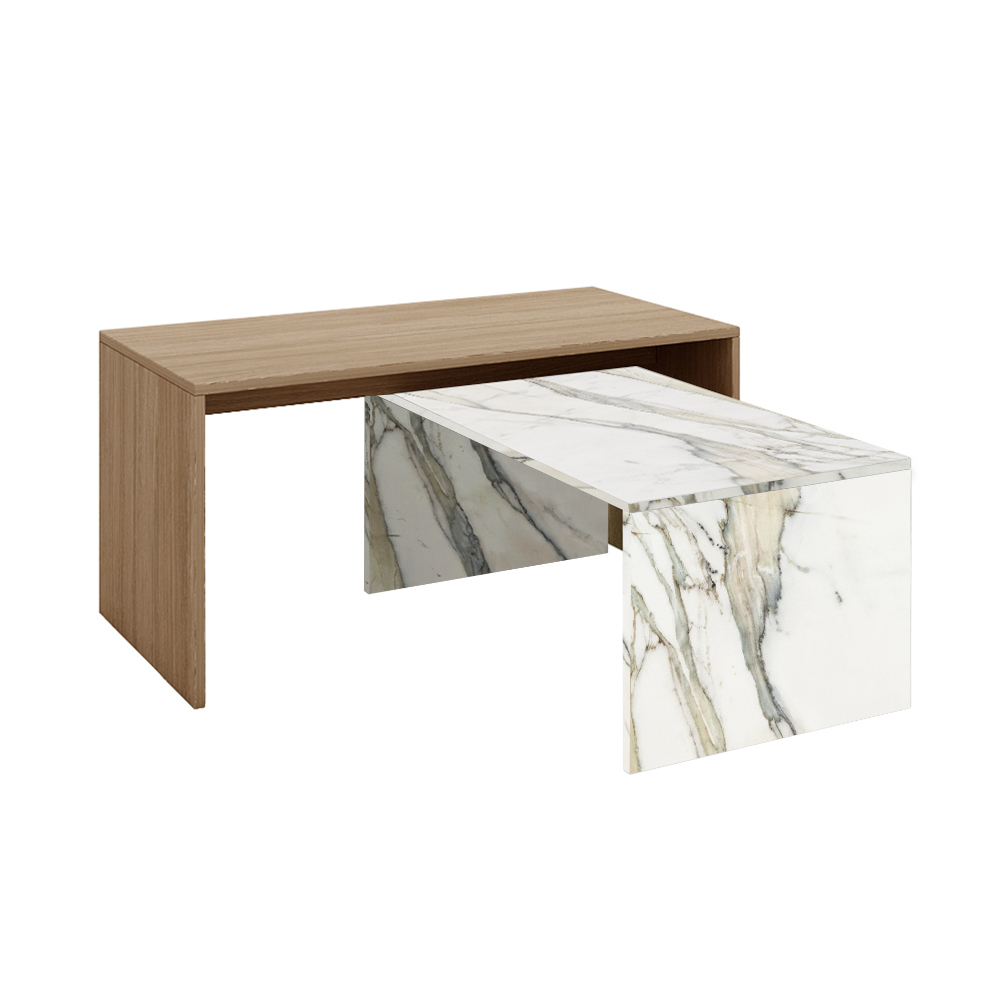 TUNUSIA COFFEE TABLE ARTISAN OAK ΛΕΥΚΟ ΜΕ ΟΨΗ ΜΑΡΜΑΡΟΥ 90x45x45