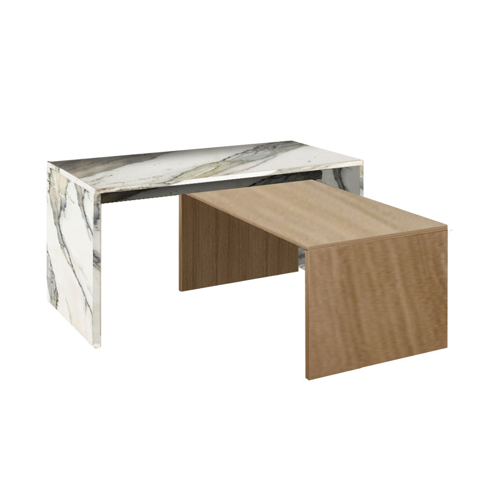 TUNUSIA COFFEE TABLE ARTISAN OAK ΛΕΥΚΟ ΜΕ ΟΨΗ ΜΑΡΜΑΡΟΥ 90x45x45