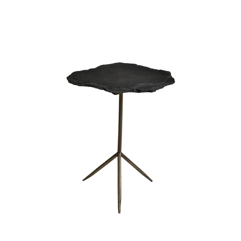 PIEDRA SIDE TABLE ΓΚΡΙ ΣΚΟΥΡΟ BRASS ANTIQUE 48x44x60