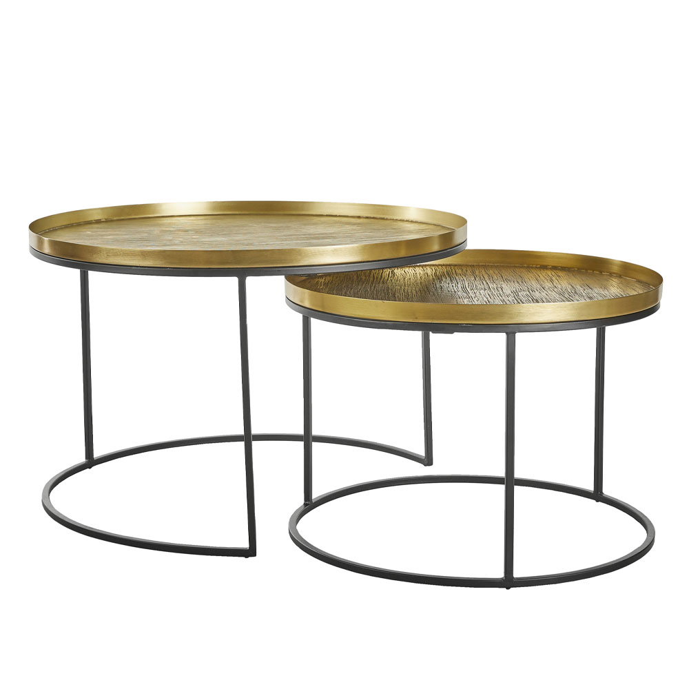 TOTALE COFFEE TABLE SET 2ΤΕΜ BRASS ANTIQUE ΜΑΥΡΟ 76x76x43.5