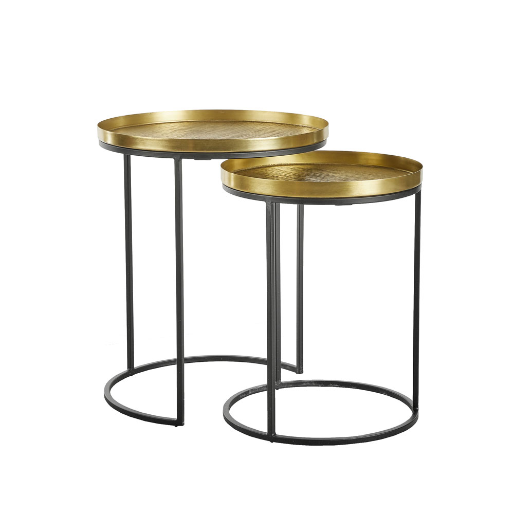 TOTALE SIDE TABLE SET 2ΤΕΜ BRASS ANTIQUE ΜΑΥΡΟ 49x49x56