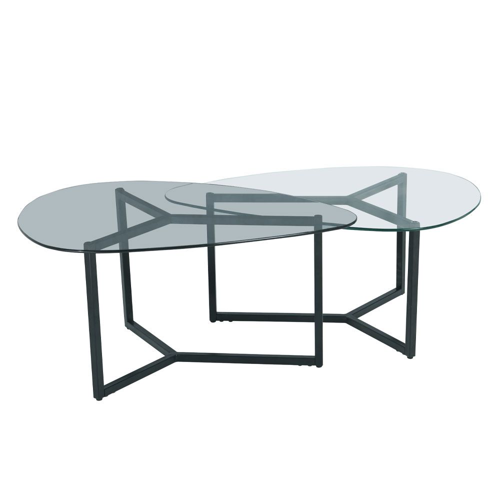 ROCKS COFFEE TABLE SET 2ΤΕΜ ΔΙΑΦΑΝΟ FUME ΜΑΥΡΟ 82x59x40