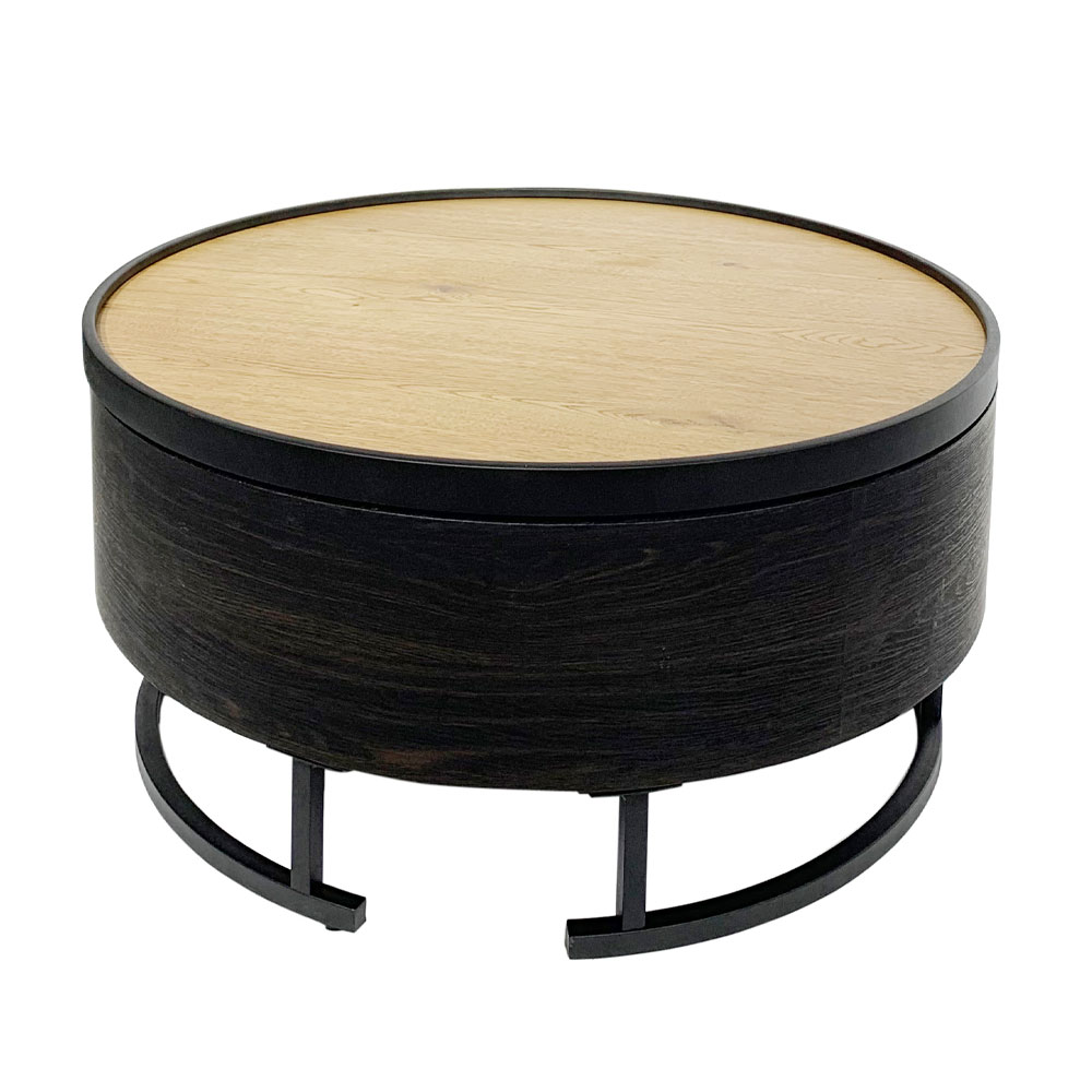 BARREL COFFEE TABLE ΜΕ ΑΠΟΘ/ΚΟ ΧΩΡΟ ΜΑΥΡΟ ΦΥΣΙΚΟ ΜΑΥΡΟ 80x80x39.5