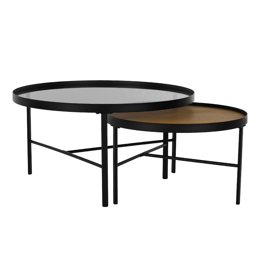 ACCORDO COFFEE TABLE SET 2ΤΕΜ ΦΥΣΙΚΟ ΦΙΜΕ ΜΑΥΡΟ 80x80x42