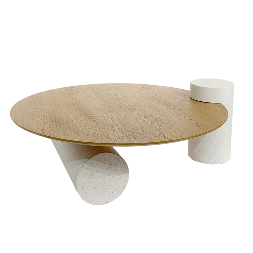 ASSYMETRON COFFEE TABLE ΦΥΣΙΚΟ ΓΚΡΙ ΑΝΟΙΧΤΟ 110x100x41