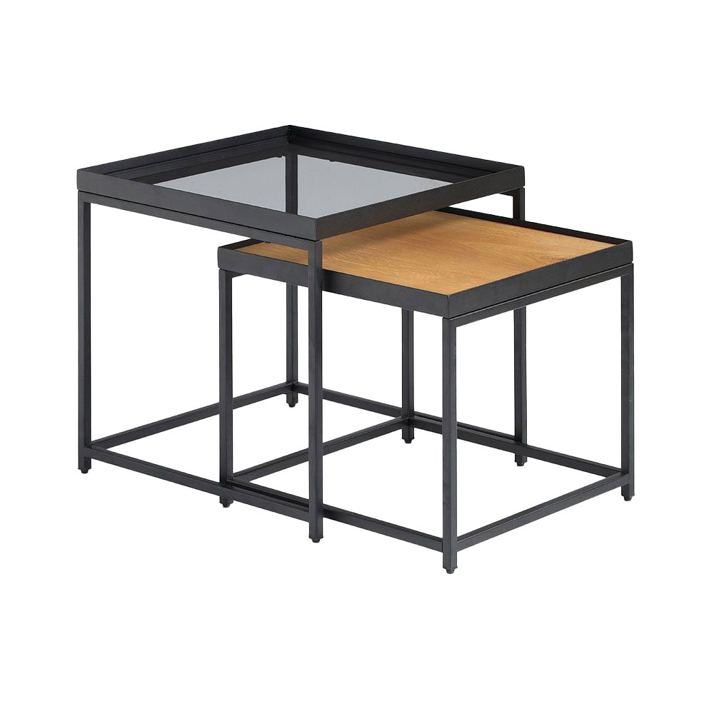 HARMONICA SIDE TABLE SET 2ΤΕΜ ΦΥΣΙΚΟ ΦΙΜΕ ΜΑΥΡΟ 50x50x49